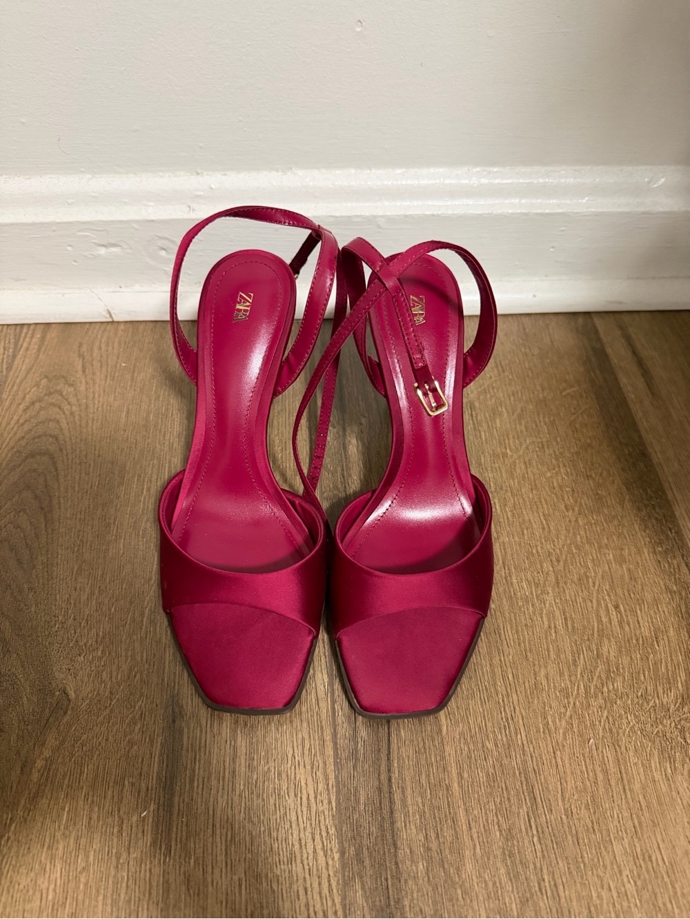 ZARA Fuchsia Satin Strappy Heeled Sandals